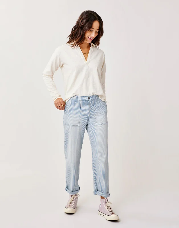 Corey Pant: Indigo Stripe Chic Wool Trousers
