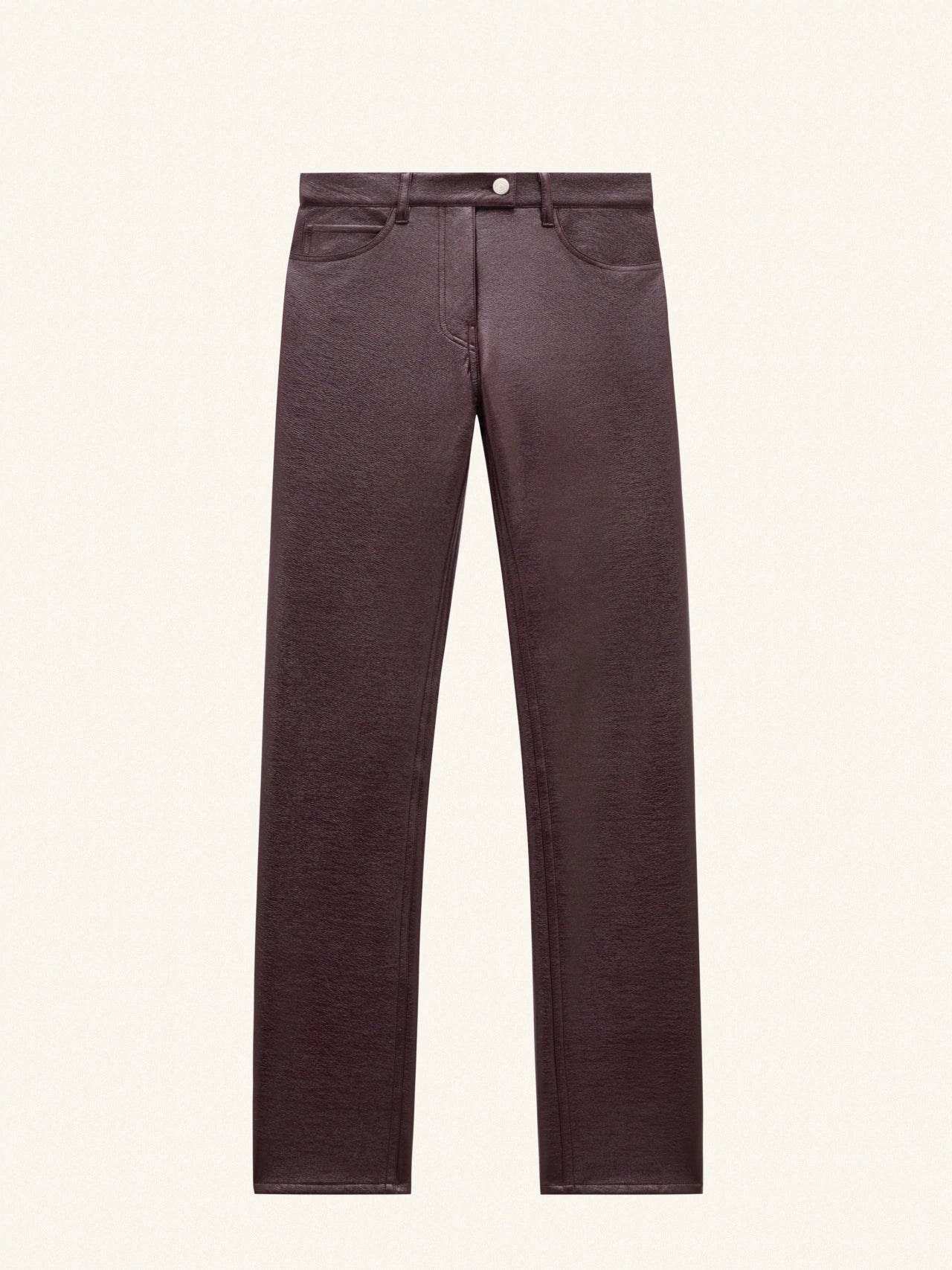Courreges Pants Reedition 5-Pocket Vinyl Burgundy Modern Stretch Trousers