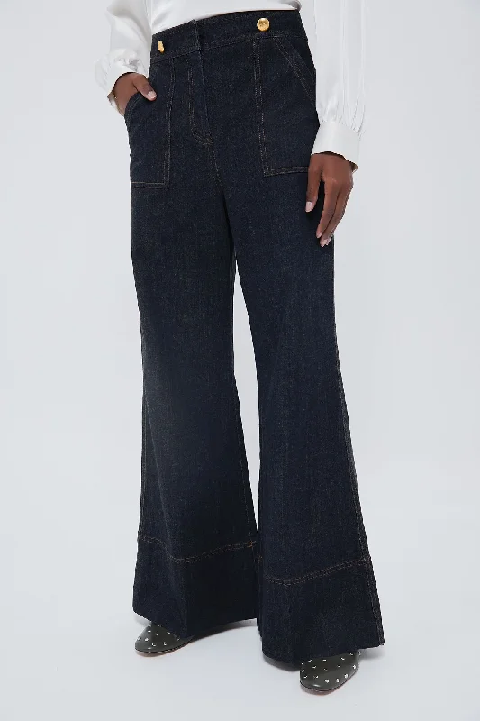 Dark Denim Wide Leg Palladian Pant Comfy Zip-Up Pants