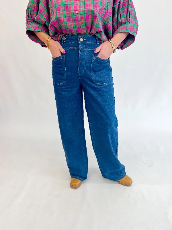 [Entro} Elevated Blues Denim Pants Casual Wide Pants