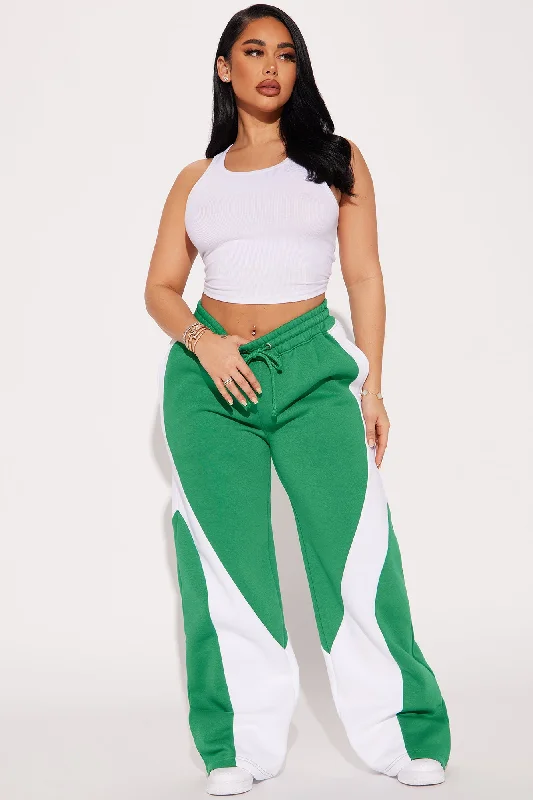Fast Track Fleece Wide Leg Pant - Kelly Green Relaxed Fit Trousers