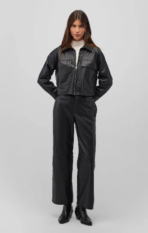 FAUX LEATHER WIDE LEG PANTS IN BLACK Chic Slim Fit Pants