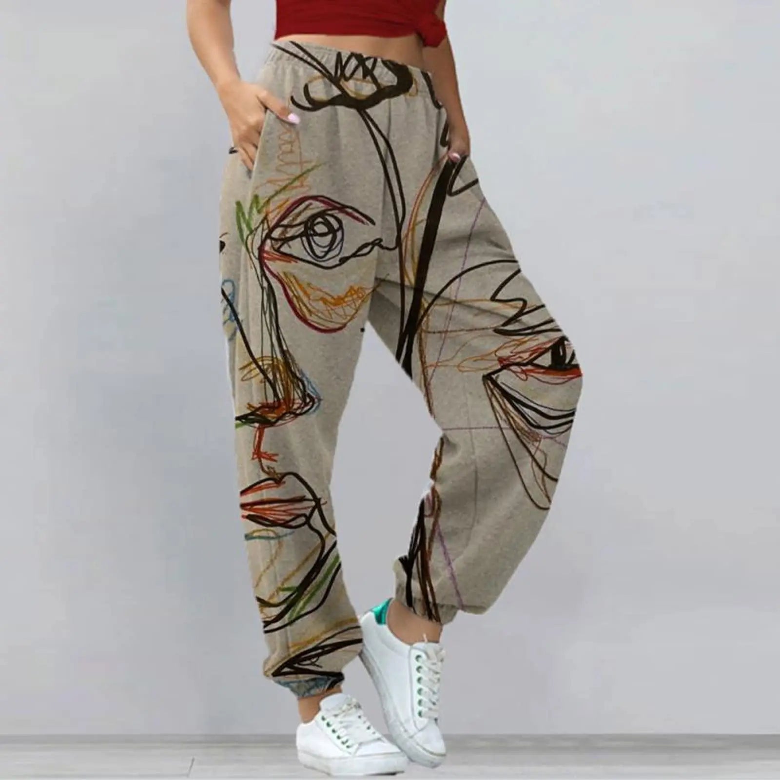 Harem Pants Casual High Waist Elastic Long Length Pants With Pockets Women Elegant Silk Pants