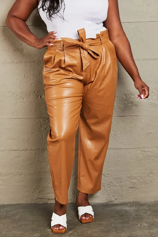 HEYSON® Faux Leather Paperbag Waist Pants Classic Cropped Pants