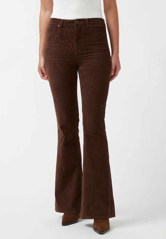 Joplin High Rise Flare Women's Corduroy Pants in Brown - BL15940 Comfortable Cargo Pants