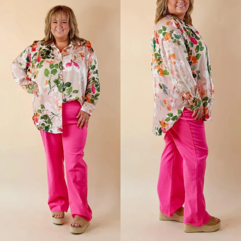 Judy Blue | Brighter Than The Sun Garment Dyed 90's Straight Leg Pants in Hot Pink Soft Cotton Pants