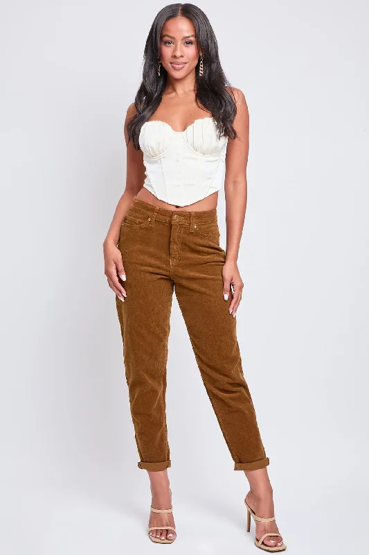 Women's Corduroy Mom Fit Pants Fashionable Sporty Pants