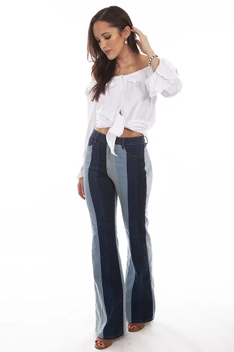 LADIES MULTI STRIPED DENIM PANTS Comfortable Wide-Leg Pants