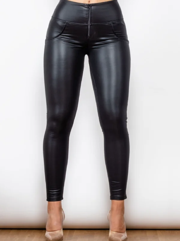 Matte PU Leather Long Pants Elegant Palazzo Trousers