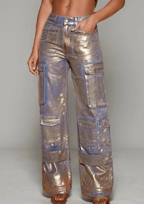 Metallic Gold Pants Casual Lounge Pants
