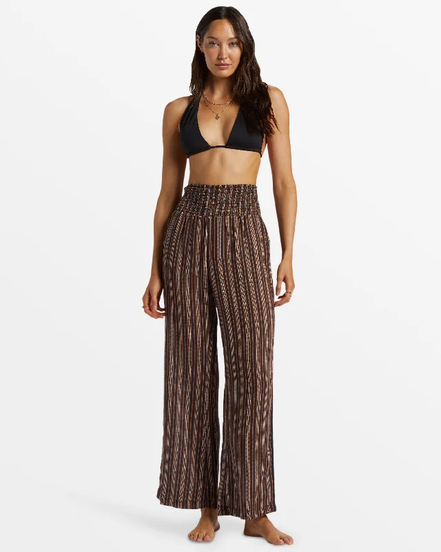 New Waves 2 Elastic Waist Pants - Black Casual Plaid Pants