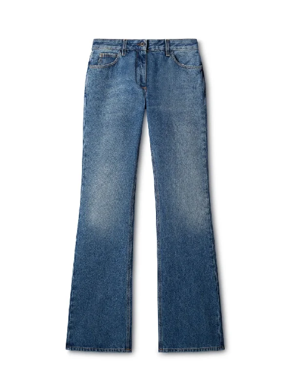 Off White Women Slim Flared 5Pkt Pants Blue No Color Casual Drawstring Pants