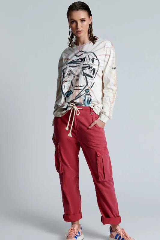 OneTeaspoon Womens Red Envy Cargo Safari Mid Waist Relaxed Pant - Red Envy Elegant Palazzo Trousers