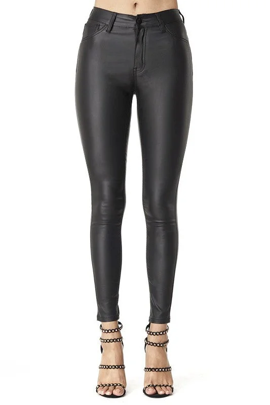 Panana Leather Ankle Skinny Pants In Black Stretch Fit Pants