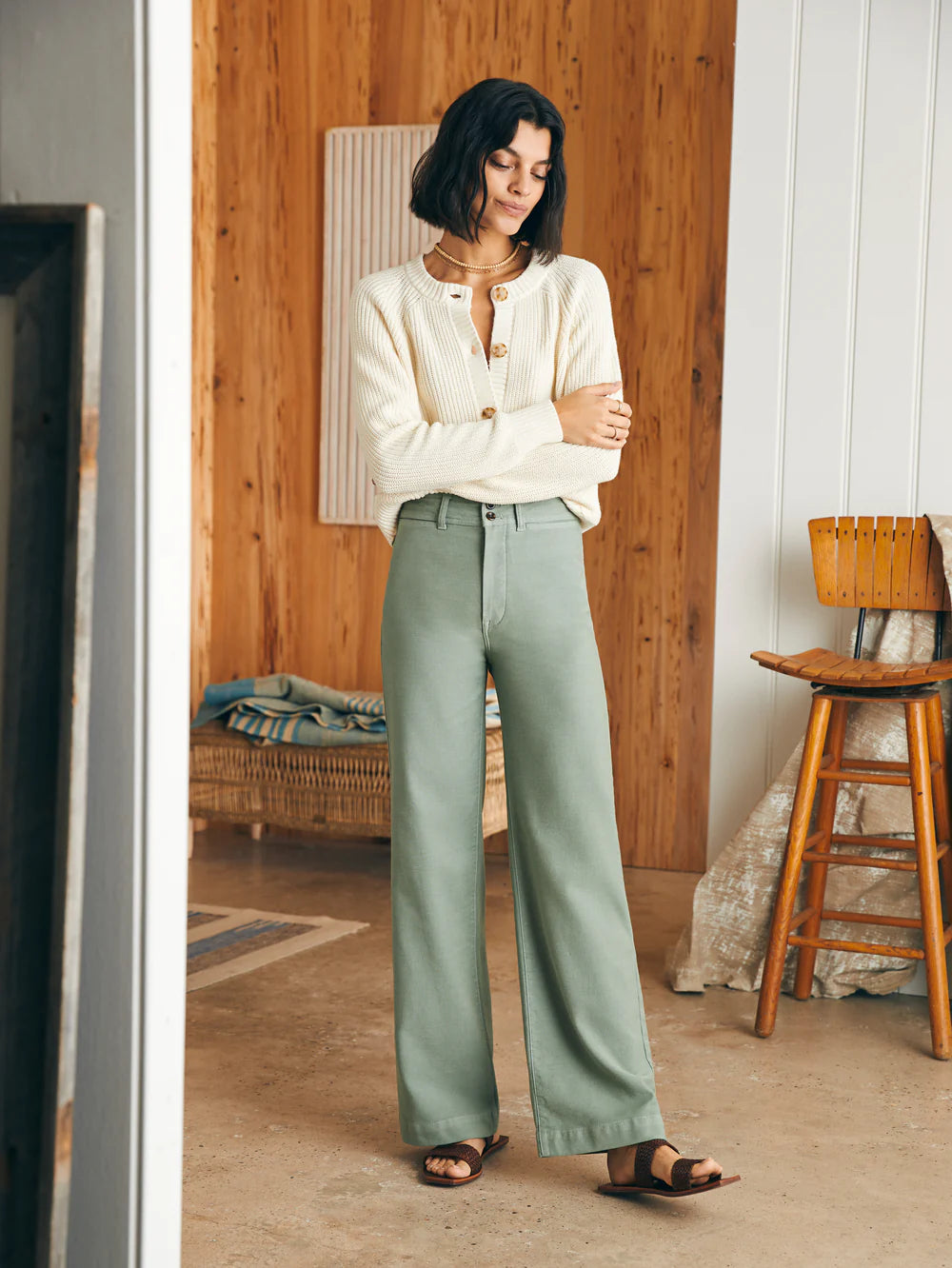 Faherty Stretch Terry Harbor Pant Trendy Wide-Leg Pants