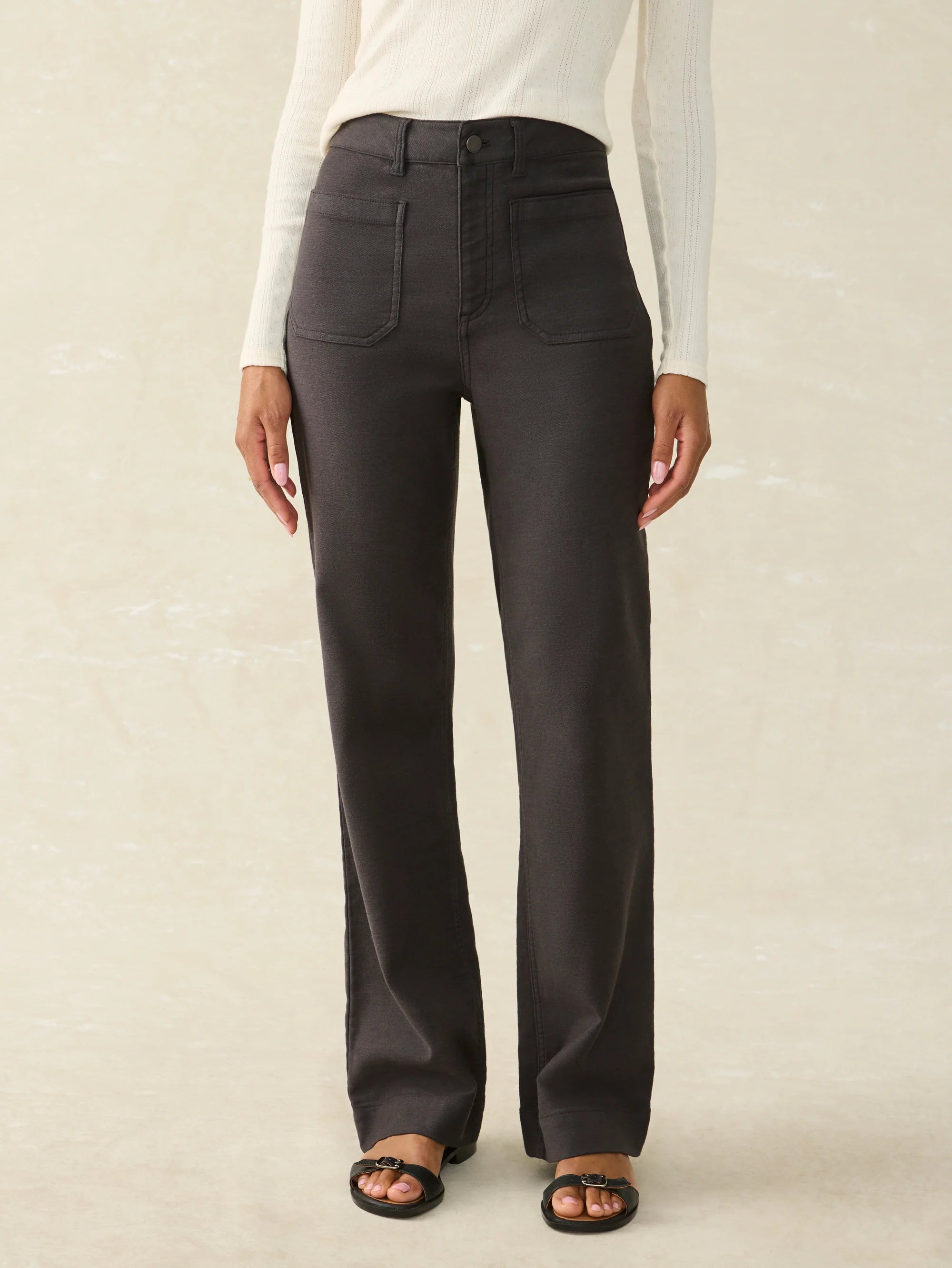 Faherty Stretch Terry Patch Pocket Pant- Washed Black Chic Wool Trousers