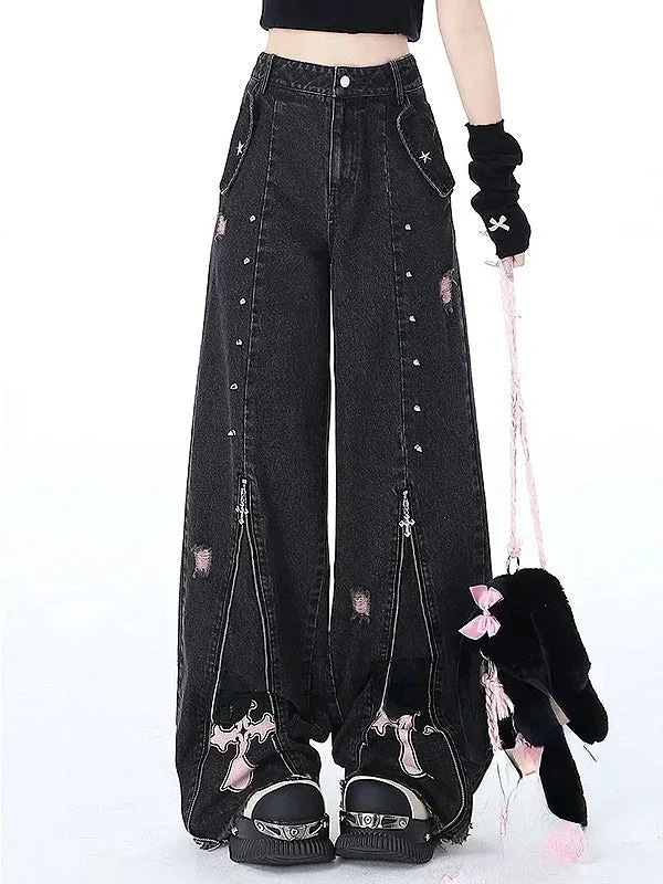Pastel Gothic Womens Pants Elegant High-Waist Pants