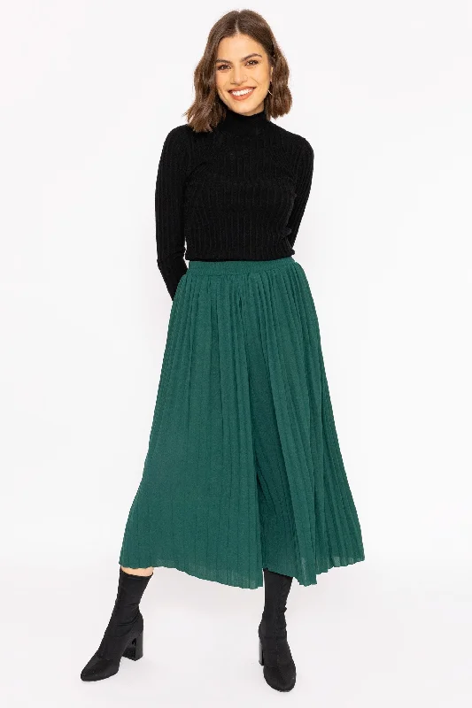 Pleated Wide Leg Pant in Green Trendy Printed Pants