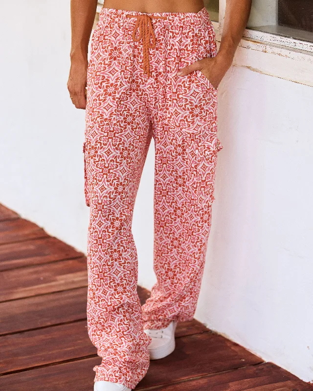Precious Cargo Gauze High Waisted Pants - Cloud Dancer Fresco Tile Elegant Palazzo Trousers