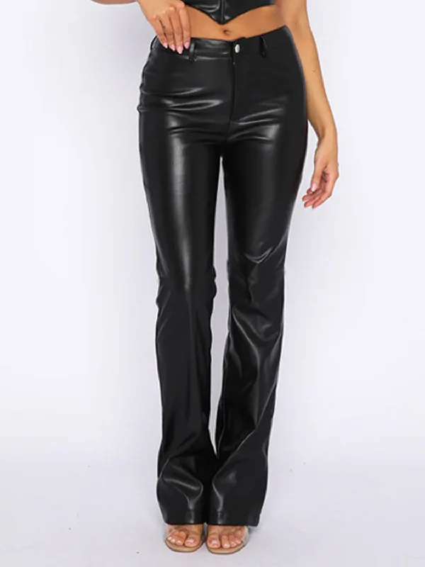 PU Leather High Waist Straight Pants Formal Dress Pants