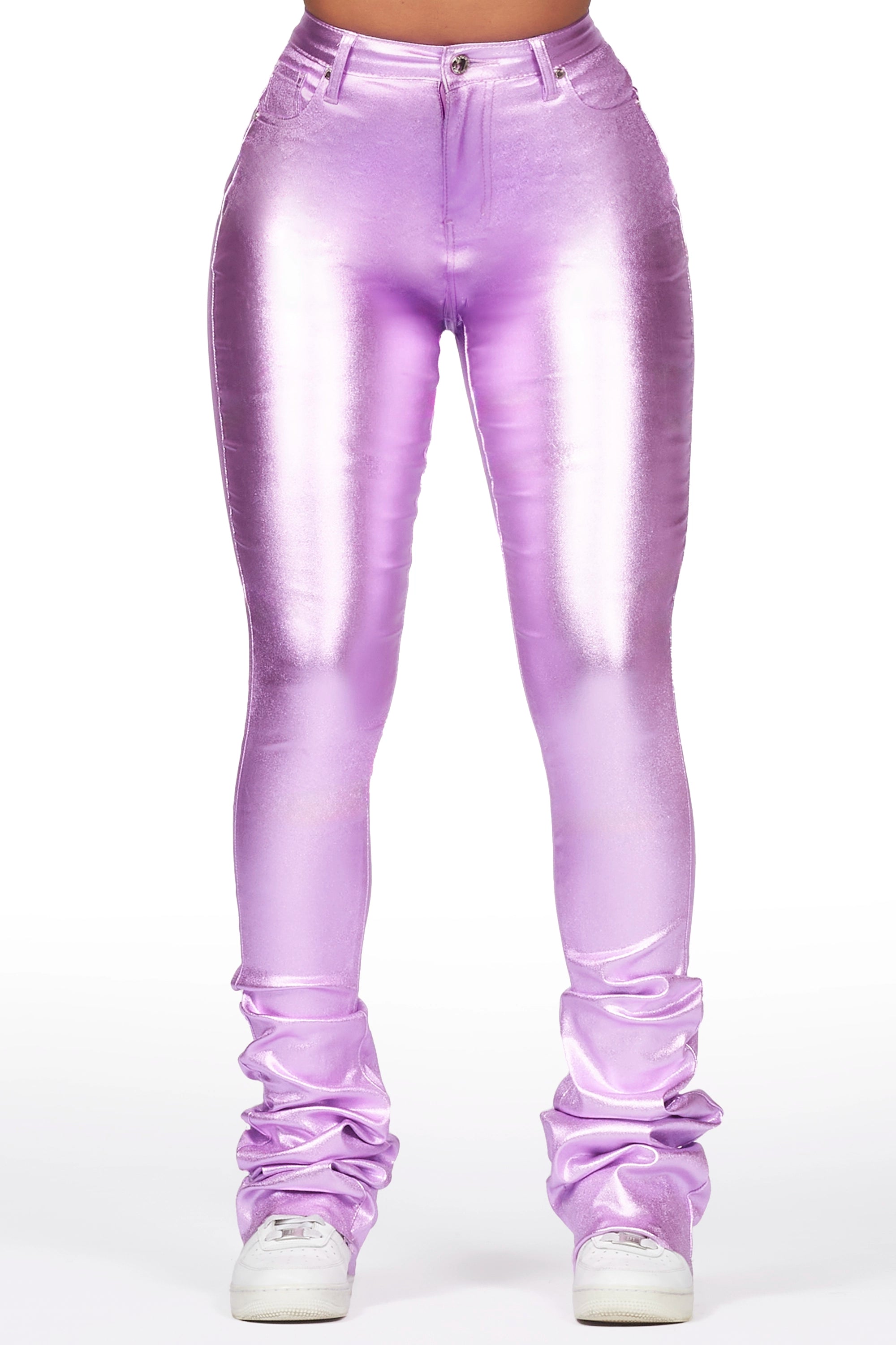 The Drama Metallic Purple PU Super Stacked Pant Casual Sweatpants Style
