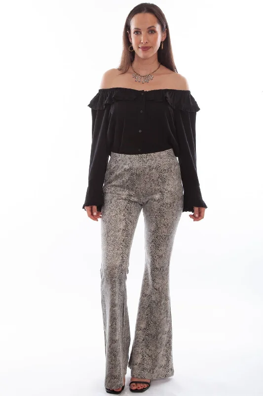 Scully Womens Beige Snake Polyester Snakeskin Bell Pants High-Waist Trousers