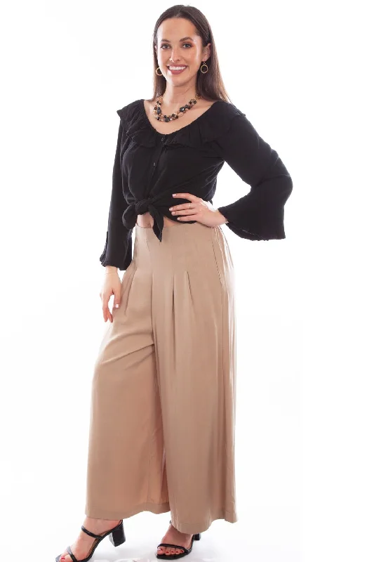 Scully Womens Tan Tencel Gaucho Pants Elegant Wool Trousers