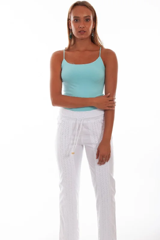 Scully Womens White 100% Cotton Crochet Pants Stylish Casual Pants