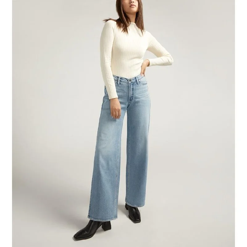 Silver V Front Wide Leg Pant Elegant Trouser Pants