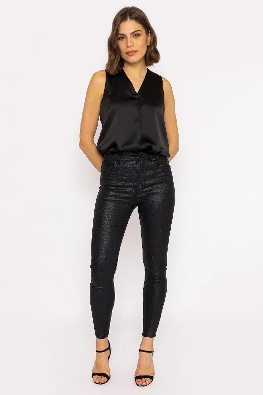 Sophia Skinny Glitter Pants in Black 32" Cozy Maternity Pants