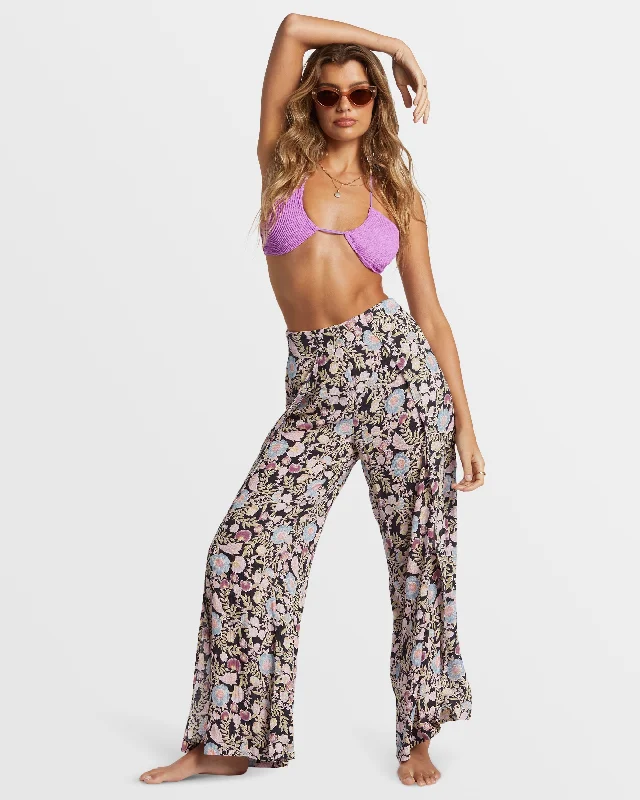Split Spirit Floral Pants - Blackberry Comfy Zip-Up Pants