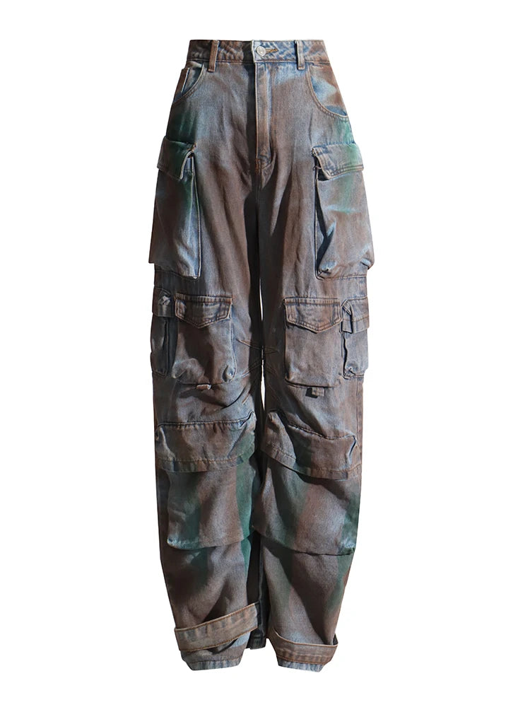 Stained Inspired Cargo Pants Elegant Palazzo Trousers