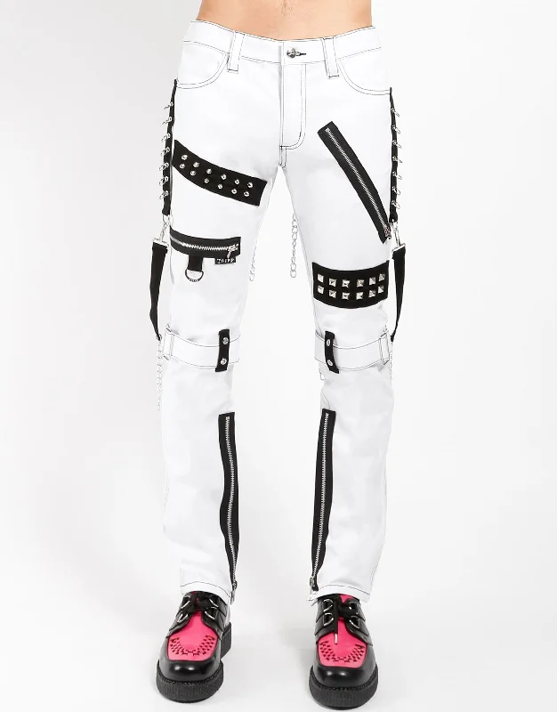 STUDDED BONDAGE PANT WHITE Slim-Fit Khaki Pants