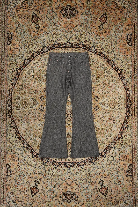 SUGARHILL HERRINGBONE BELL BOTTOM DENIM PANTS (GRAY HERRINGBONE) Comfy Cargo Trousers