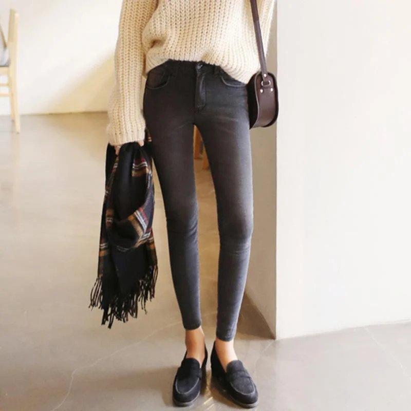 Thin Waist Female Grey Pencil Pants Casual Skinny Fit Pants