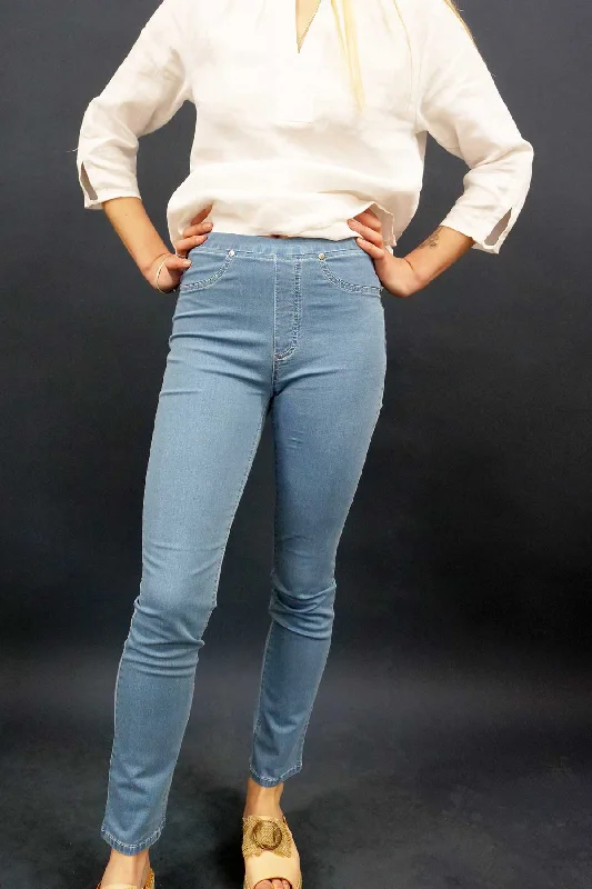 Vassalli Pant Slim Leg Pull on Pants - Ice Denim Fashionable Sporty Pants