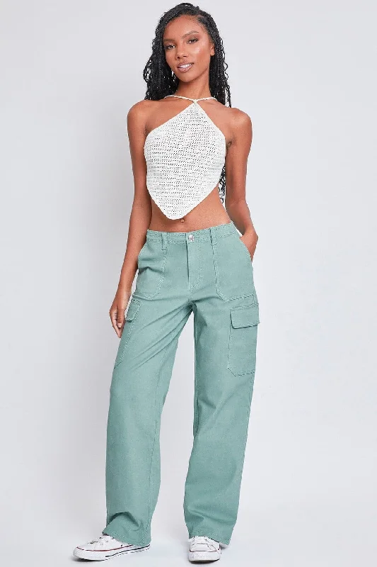 Women’s High Rise Straight Leg Cargo Pants Elegant Palazzo Trousers