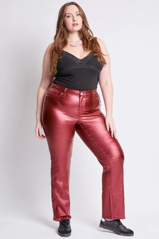 Women's Plus Hyperstretch High Rise Straight Leg Metallic Pant, Red Wine Classic Flared Pants