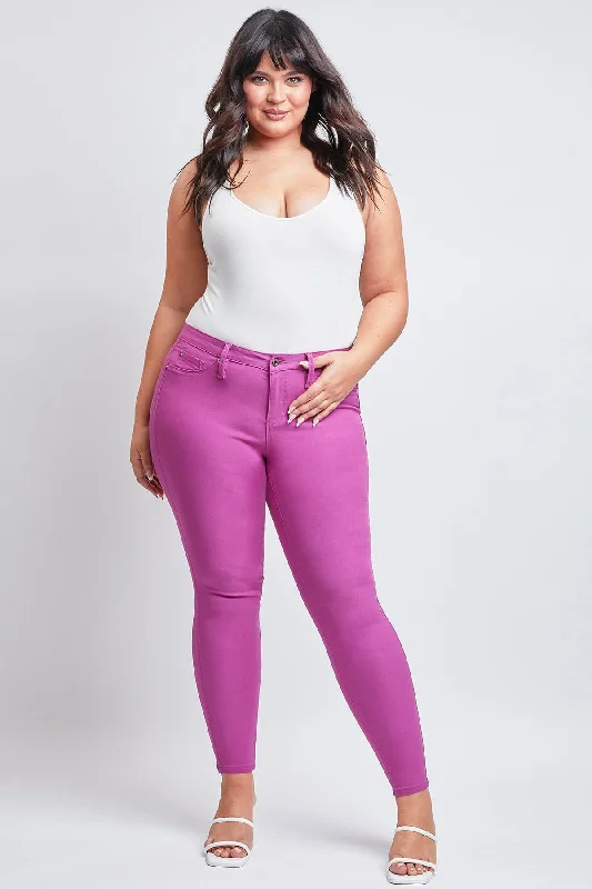 Women's Plus  Hyperstretch Skinny Pants, Berry Rose Comfy High-Waist Jeans