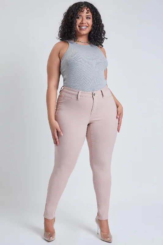 Women's Plus Hyperstretch Skinny Pants, Rosette Stylish Paperbag Waist Pants
