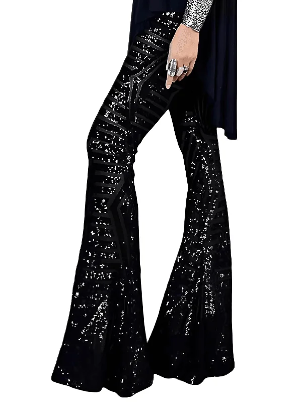 Women's Loose High Waist Wide Leg Sequin Pants Trendy Palazzo Pants