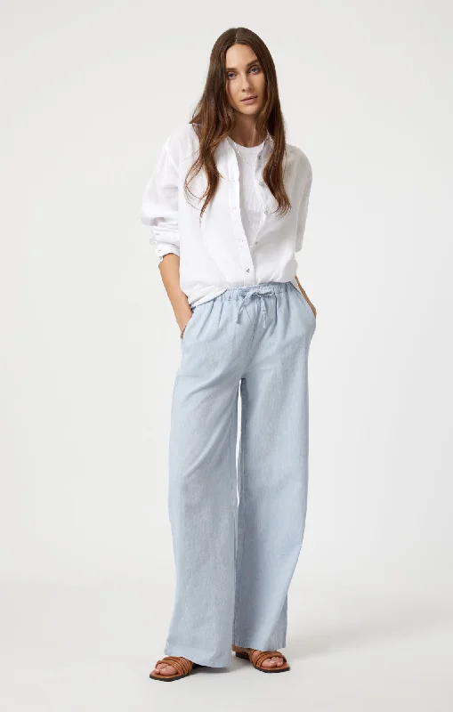 WOVEN LINEN PANTS IN KENTUCKY BLUE Stylish Elastic Waist Pants