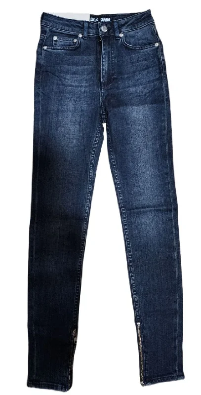 BLK DNM Women's Blue High Rise Slim Fit Skinny Cotton Jeans 24/S NWT Fashionable Frayed Hem Denim BLK DNM Women's Blue High Rise Slim Fit Skinny Cotton Jeans 24/S NWT Fashionable Frayed Hem Denim