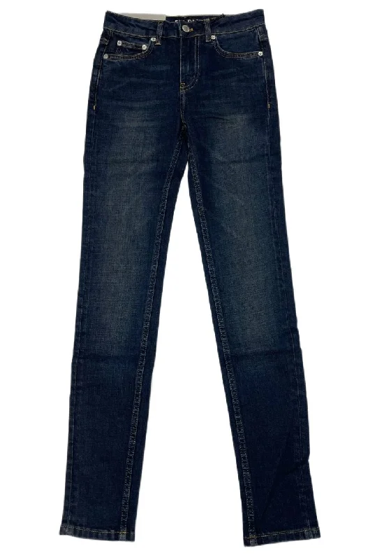 BLK DNM Women's Sutter Blue Low Rise Skinny Stone Wash Jeans 26x32 NWT Stylish Paperbag Waist Denim