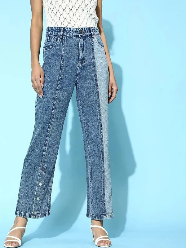 Blue Colour Block Jeans Classic Slim Fit Jeans