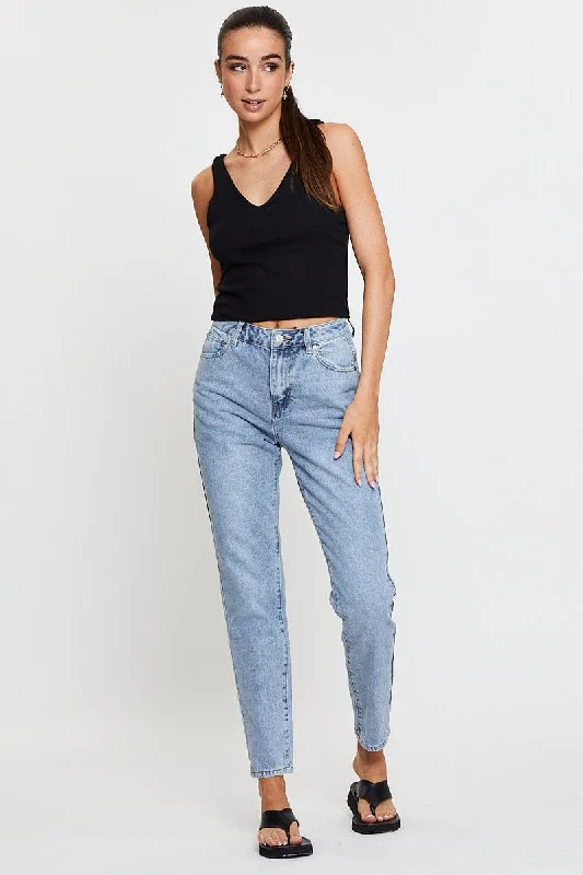 Blue High Rise Mom Jeans Stylish High-Waisted Denim