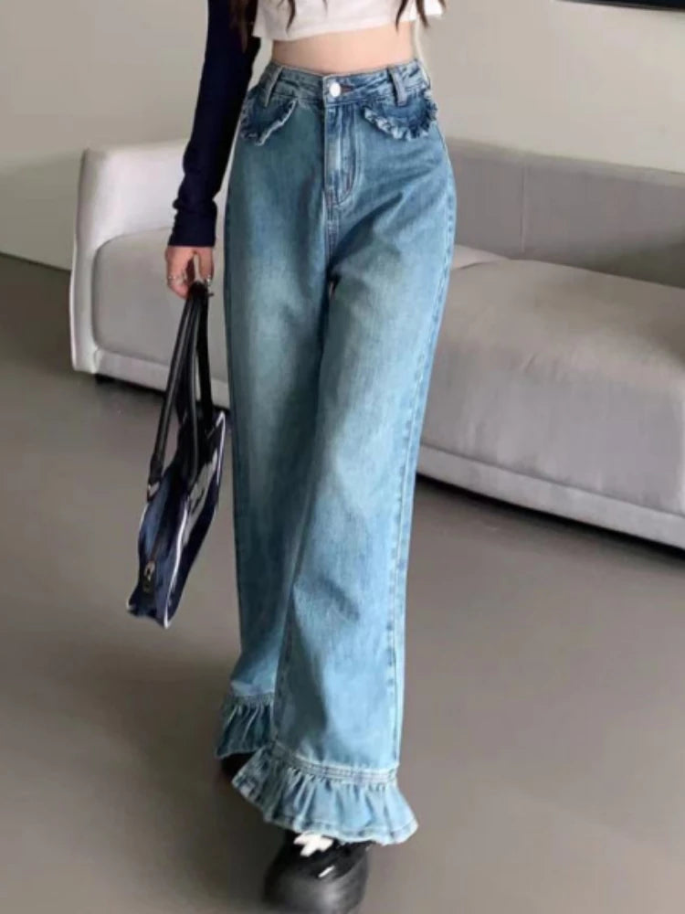 DressBetty - 2024 Casual Grunge Baggy Oversized Jeans Stylish Acid-Wash Jeans