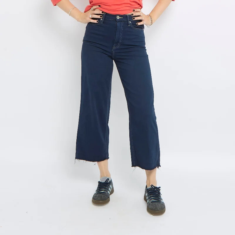 Contrast Stitch Wide Leg Raw Hem Jeans - UK 8 Chic Ripped Jeans