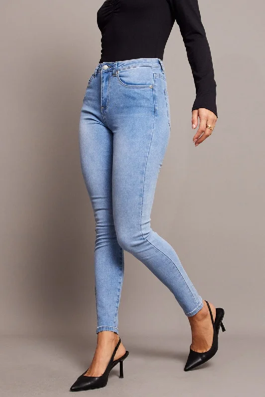 Denim Skinny Jean High Rise Fashionable Frayed Hem Denim
