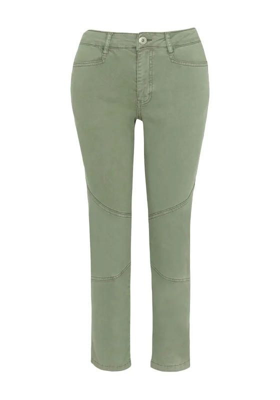 Dolcezza Cropped Jeans, Khaki Green Cozy Relaxed Fit Jeans